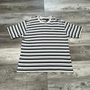 Vintage 90s Zonz Blue White Mens XL Striped Skater Short Sleeve Casual T-shirt‎